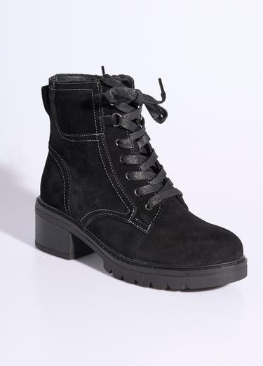 Bottines en cuir crantées, talon large Noir