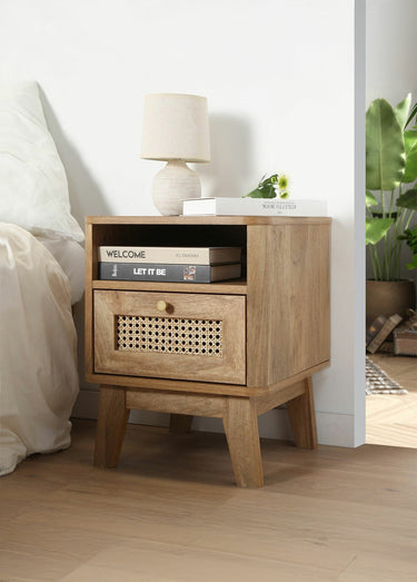 PALMO Table de chevet, cannage rotin Bois Clair