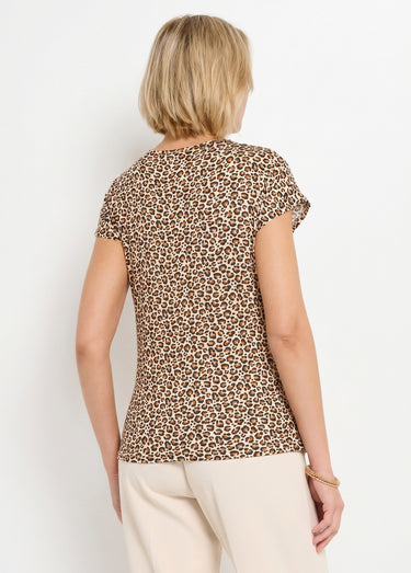 T-shirt court extensible dentelle Fond Camel