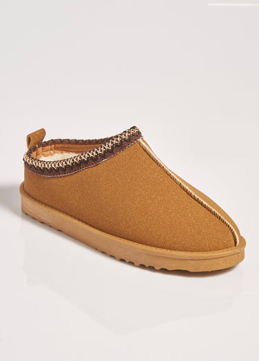 Mules suédine plates détails ethniques Camel