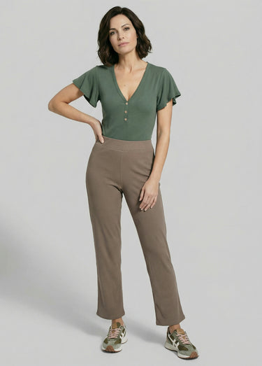 Pantalon large jersey cotelé, Essentiel Taupe