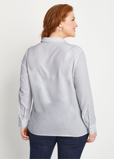 Chemisier uni boutonné long strass col chemise Argent