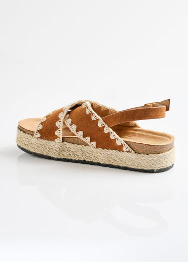 Sandales compensées talon corde Camel