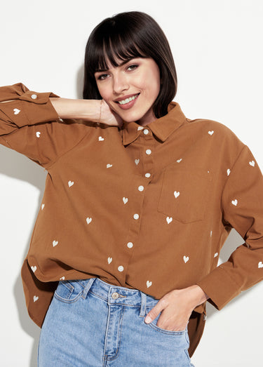 Surchemise en twill avec cœur brodés Camel
