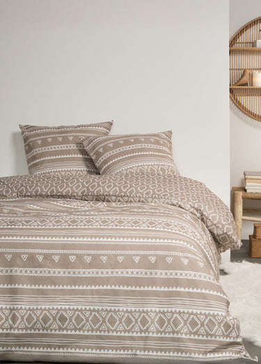 Parure flanelle 240 x 220cm, Ethnique Beige/Blanc