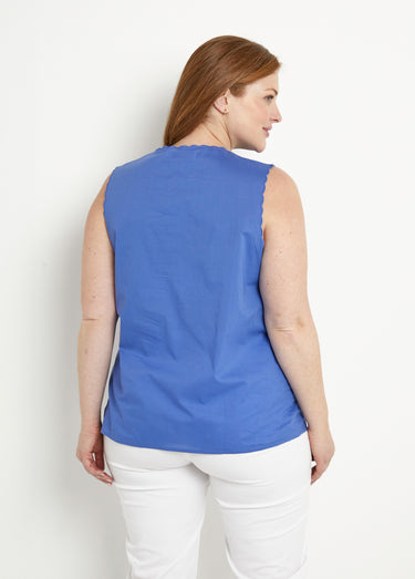 Débardeur uni coton brodé Bleu