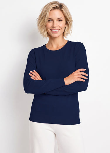 Pull laine mérinos manches longues Marine