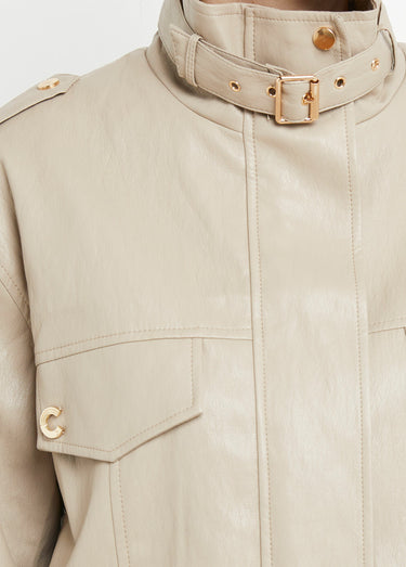 Blouson motard en simili cuir pastel Beige