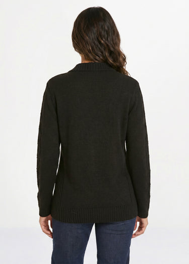 Gilet zippé uni mi-long maille épaisse Noir
