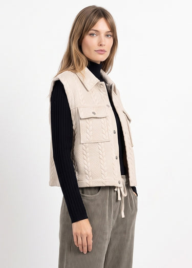 Veste sans manches maille fantaisie Ecru