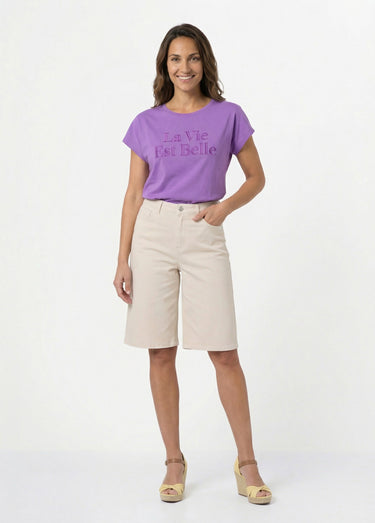 Bermuda taille haute denim stretch Ecru