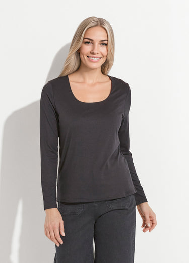 T-shirt col danseuse manches longues Noir