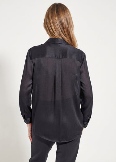 Chemisier boutonné satin manches longues Noir