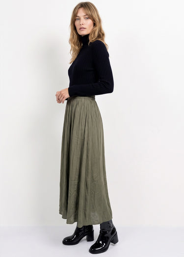 Jupe longue fluide, taille élastiquée Kaki