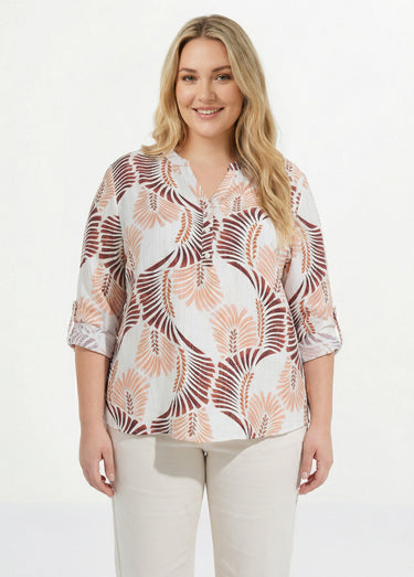 Tunique boutonnée motif feuillage pop Imprime Marron