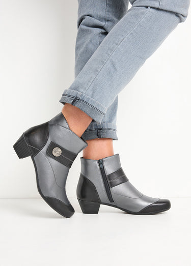 Boots zippées cuir talon décroché Gris