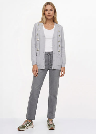 Gilet long boutonné brodé perlé col V Argent