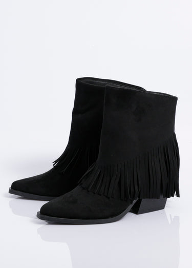 Boots pointues à franges thème western Noir