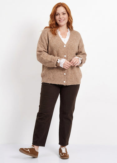 Gilet avec laine et détails dentelle Camel