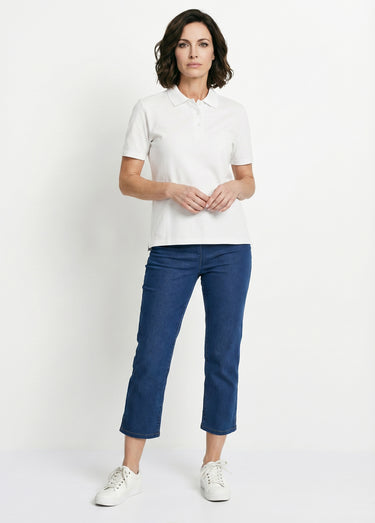 T-shirt maille piquée coton col polo Blanc