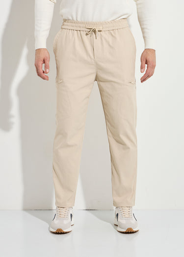 Pantalon en toile, taille elastiquée Beige