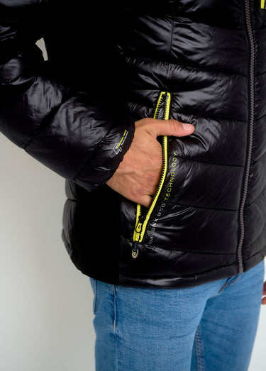 Doudoune chaude brillante détails fluo Noir