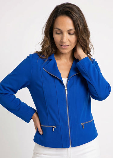 Veste courte zippée droite maille milano Bleu Dur