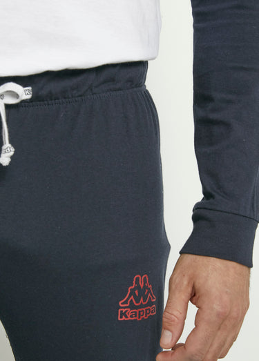 Pyjama long en coton logo placé Marine