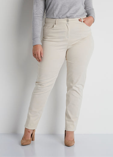 Pantalon droit 5 poches coton stretch Beige