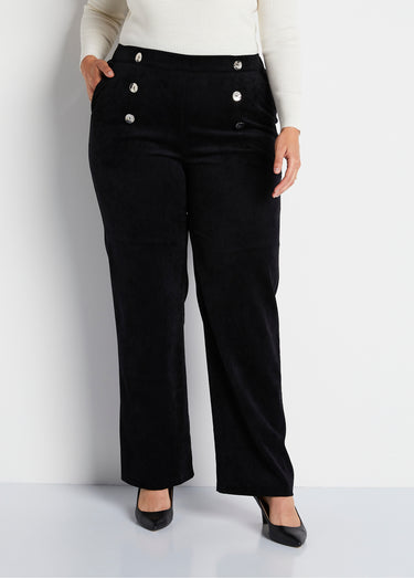 Pantalon large velours milleraies effet pont Noir