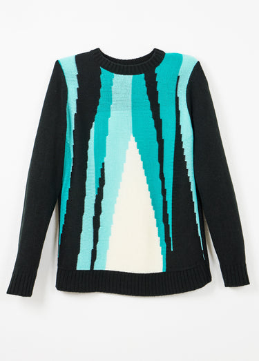 Pull chaud col rond jacquard graphique Noir/Aqua