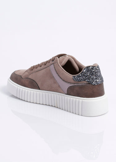 Sneakers multimatières compensées à lacets Taupe