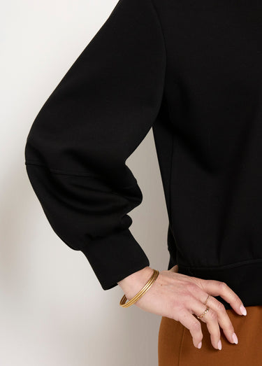 Sweat court col rond en maille douce Noir