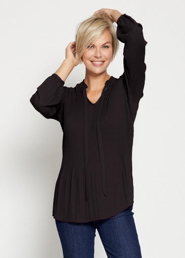 Blouse plissée col froufrou Noir