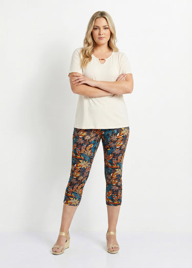 Legging court coton taille élastiquée Imp Fond Noir