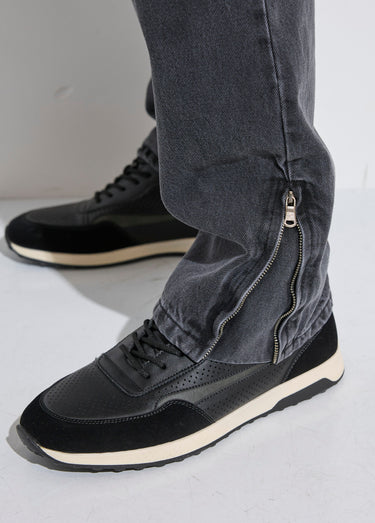 Jean cargo bas zippé, taille élastiquée Noir