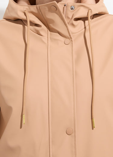 Parka à capuche zippée pressionnée déperlante Camel