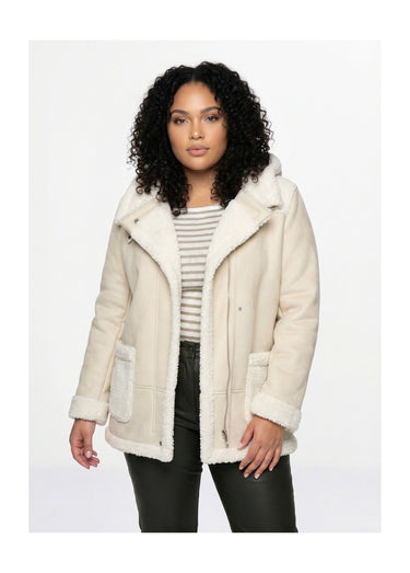 Manteau façon peau lainée à capuche Peau Lainée