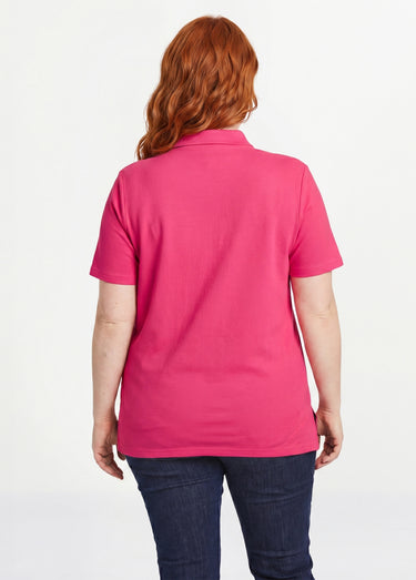 T-shirt maille piquée coton col polo Fuchsia