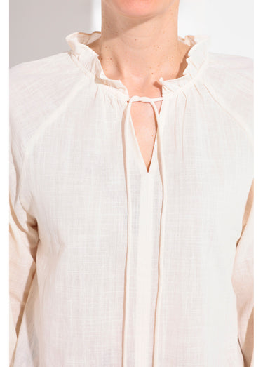 Blouse ample col V fantaisie lien à nouer Beige
