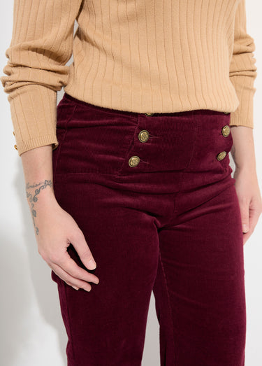 Pantalon à pont en velours coupe flare Bordeaux
