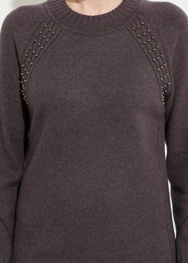 Robe-pull col montant détails côtelés perlés Gris Anthracite