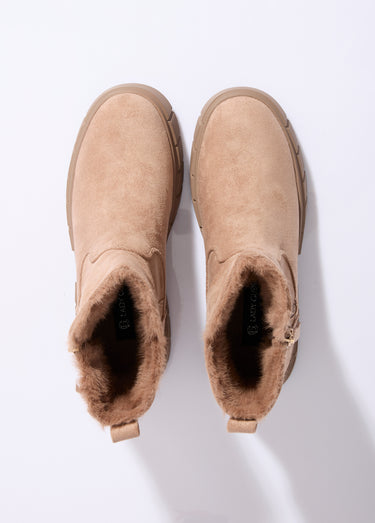 Bottines compensées chaudes en suédine Beige