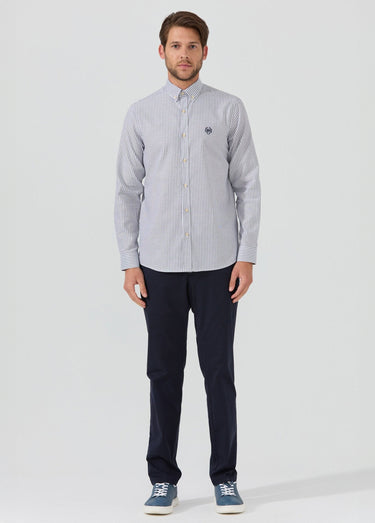 Chemise rayée popeline, col américain Bleu Marine