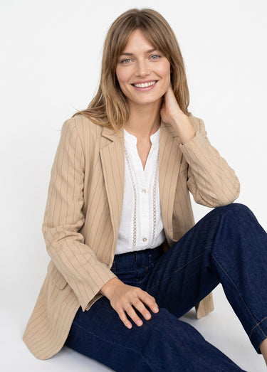 Veste col tailleur avec rayures tennis Beige rayé