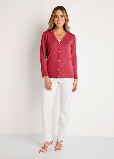 Gilet fin boutonné ajouré Rose