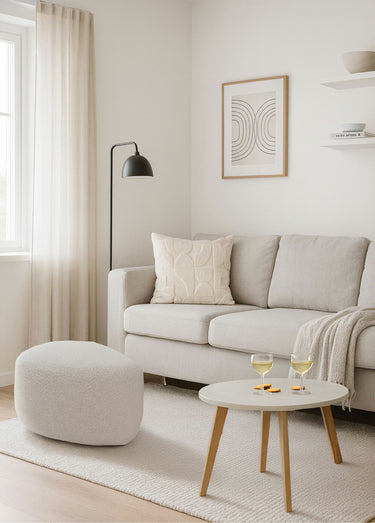 Pouf rond d'appoint, aspect laineux Blanc