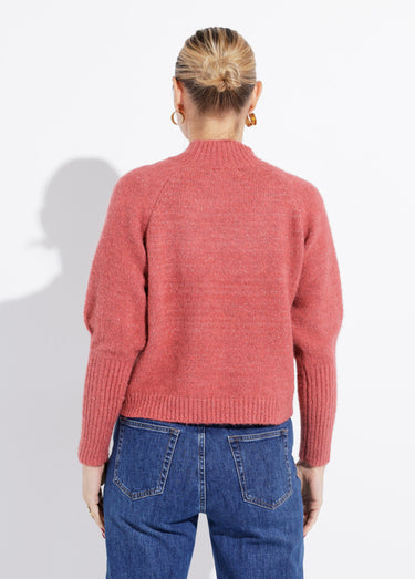 Pull col montant en maille brillante Terracota
