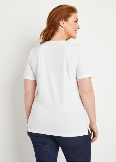 T-shirt motif fleurs encolure ronde Fond Blanc