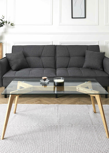 Table basse rectangle, plateau en verre Transparent / Marron